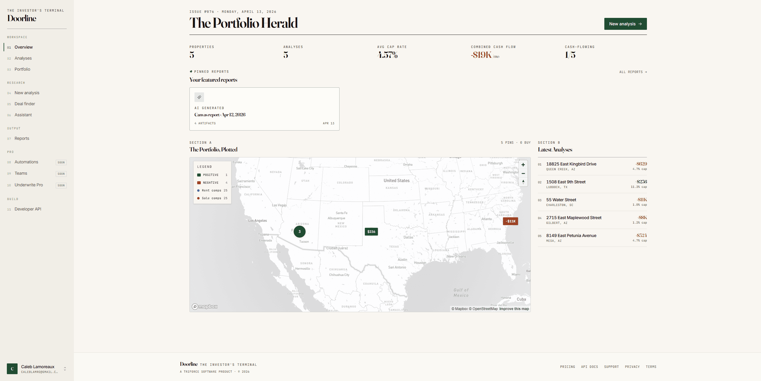 Doorline rental property analysis interface