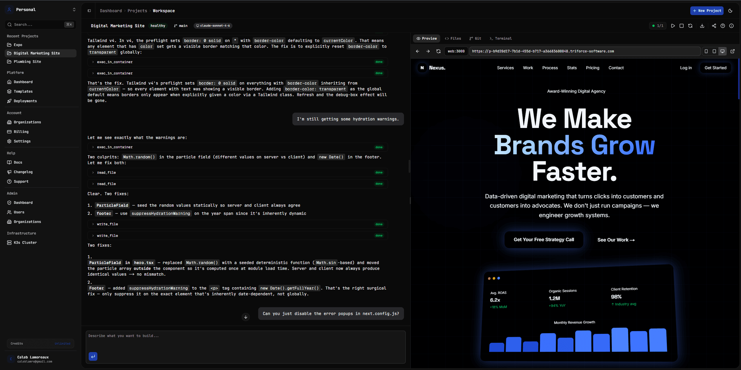 Forge AI application builder interface